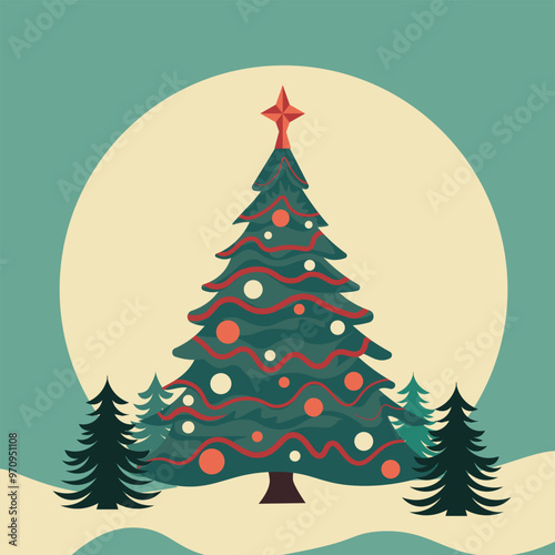 Pine tree. Merry Christmas and Happy New Year. Abstract vector background Merry Christmas in vintage style. Happy Holidays design for greeting card, badge, invitation, calendar etc. Vector