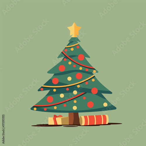 Pine tree. Merry Christmas and Happy New Year. Abstract vector background Merry Christmas in vintage style. Happy Holidays design for greeting card, badge, invitation, calendar etc. Vector