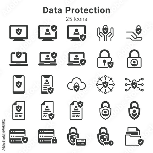 25 icons collection about data protection