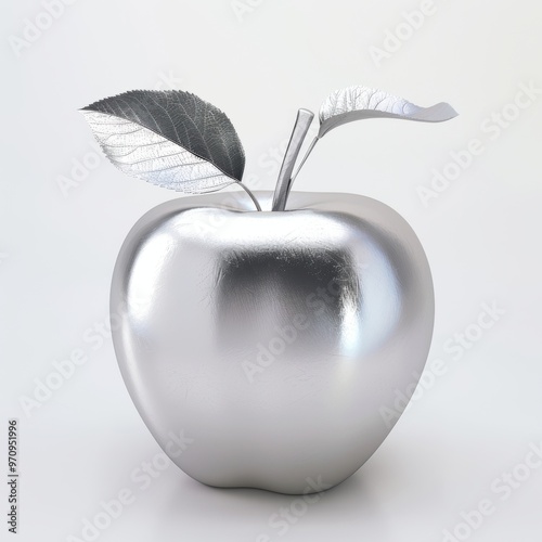 Apple made from silver isolated over white background