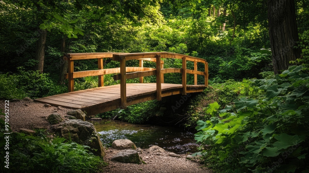 Wooden Bridge Over a Stream in a Lush Forest Wooden Bridge Over a Stream in a Lush Forest