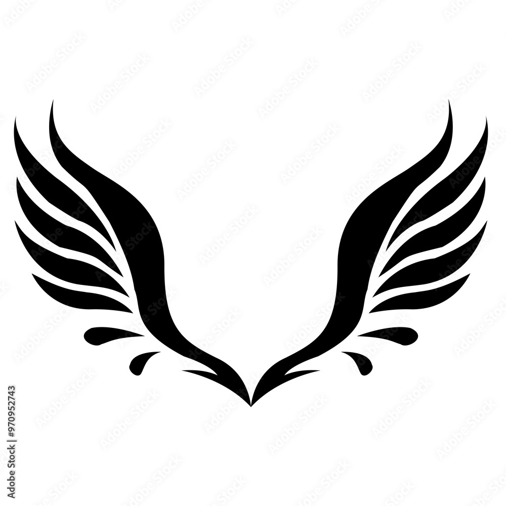 Fototapeta premium wings with heart Black Minimal Feather Illustration