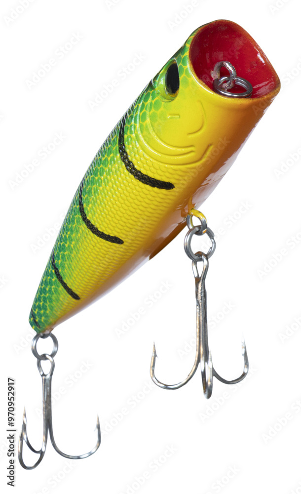 Topwater fishing lure seen from slightly below