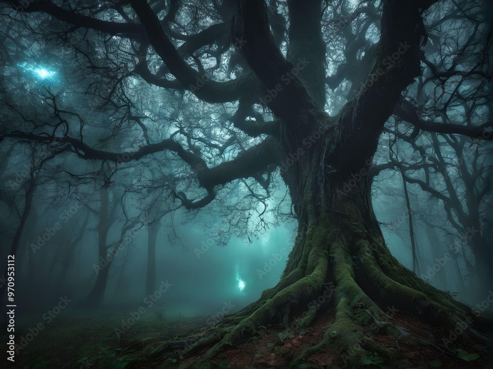 Misty Jungle with Dead Trees and Barren Branches Landscape Misty Jungle with Dead Trees and Barren Branches Landscape