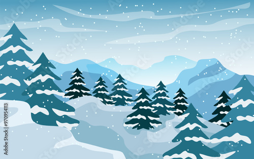 Flat winter outdoor scenery landscape