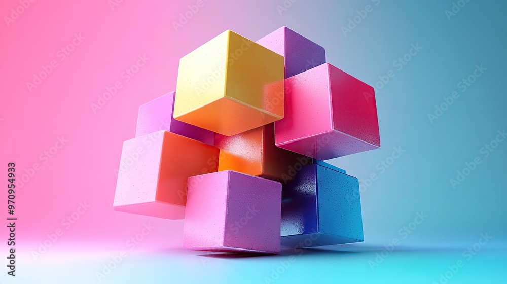 Obraz premium Abstract 3d square shape futuristic object colourfull
