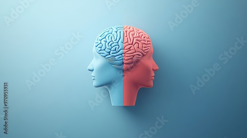 Growth mindset vs Fixed Mindset concept strategy for web banner. Infographic of human head with brain inside of positive and negative. Attitude and development. Soft skill improvement and motivation. photo