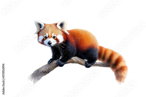 A cute red panda perched on a branch, showcasing its vibrant fur and playful demeanor in a natural setting.