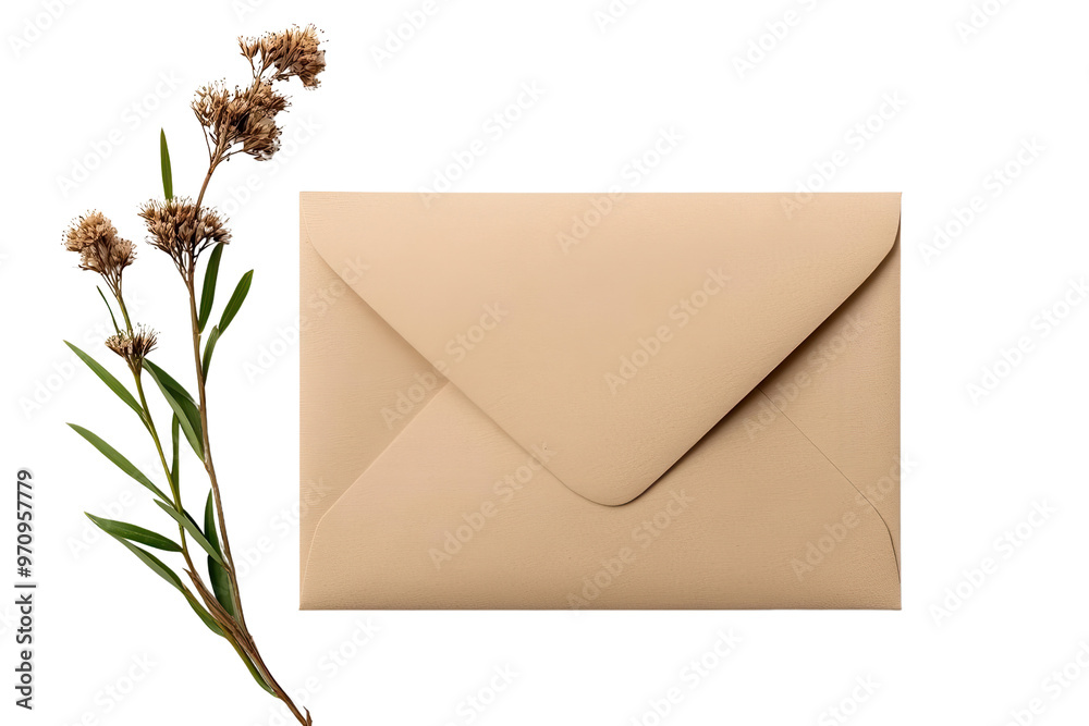 A stylish envelope accompanied by a delicate flower, perfect for invitations, stationery, and creative design projects. A stylish envelope accompanied by a delicate flower, perfect for invitations, stationery, and creative design projects.