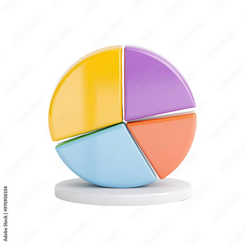 Colorful pie chart model representing data distribution on a white base, perfect for business and finance presentations.