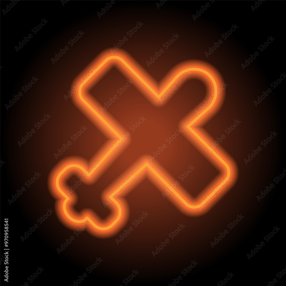 Aircraft simple icon, vector. Flat design. Orange neon on black background Aircraft simple icon, vector. Flat design. Orange neon on black background