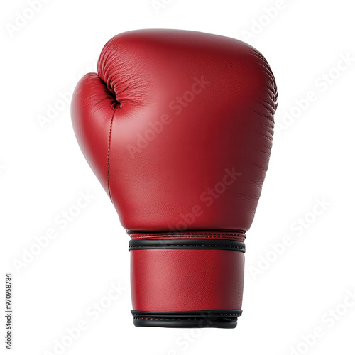 Red boxing glove designed for training and competition, showcasing durability and protection for athletes in the ring. photo