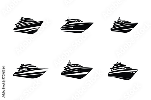 set of boats on white background