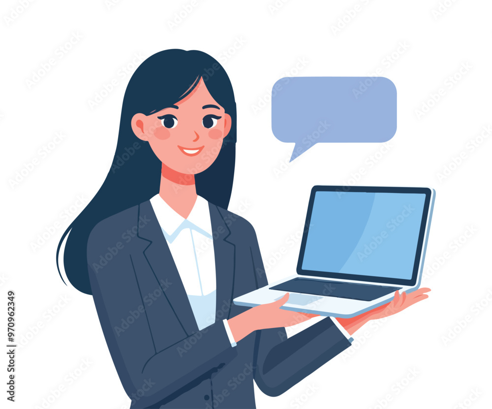businesswoman holding a laptop in vector illustration businesswoman holding a laptop in vector illustration
