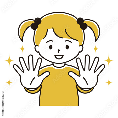 キラキラ　身体の前に手を突き出す女の子のイラスト 