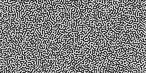 Turing reaction diffusion monochrome seamless pattern with chaotic motion .Linear design with biological shapes. Organic lines in memphis. abstract turing organic wallpaper background .	