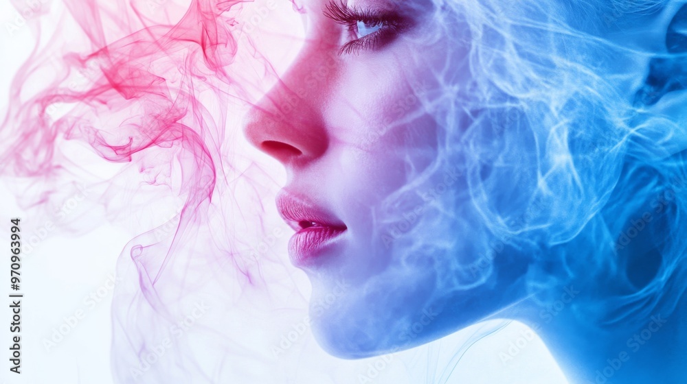 This image features a blend of abstract pink and blue smoke swirls with a gradient transition in the center, creating a dynamic and captivating visual effect. This image features a blend of abstract pink and blue smoke swirls with a gradient transition in the center, creating a dynamic and captivating visual effect.