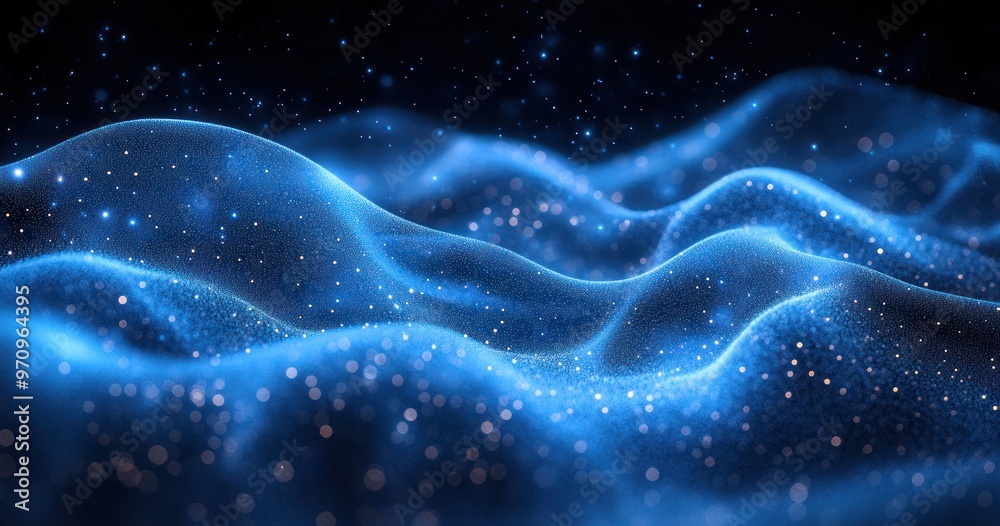 Abstract Blue Waves and Glowing Particles Abstract Blue Waves and Glowing Particles