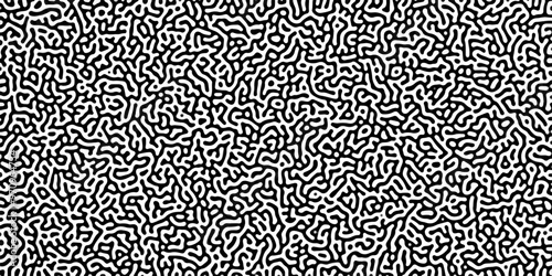 Turing reaction diffusion monochrome seamless pattern with chaotic motion .Linear design with biological shapes. Organic lines in memphis. abstract turing organic wallpaper background .	