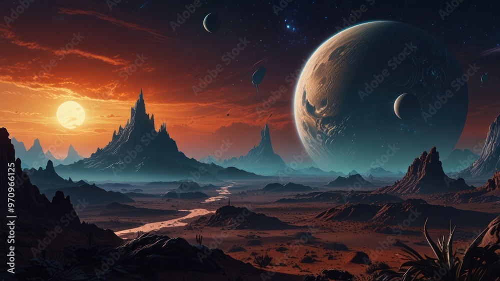 Alien Landscape with a Giant Planet Alien Landscape with a Giant Planet