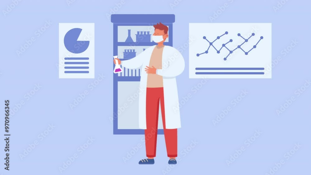 The Doctor Working In The Laboratory Is Mixing It With The Tube In His Hand 2D Cartoon Animation The Doctor Working In The Laboratory Is Mixing It With The Tube In His Hand 2D Cartoon Animation