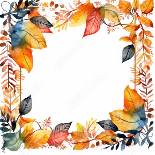 Frame Background. Watercolor Foliage with Copy Space for Text, Design photo