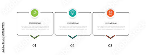 3 step process infographic vector element with icons and line square concept 