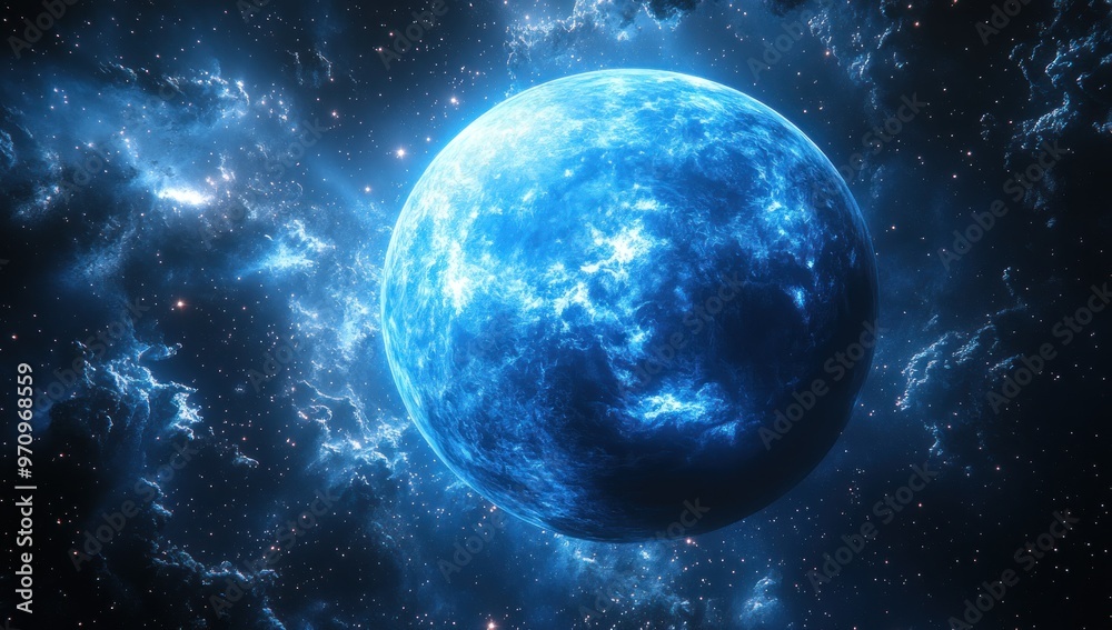 A Glowing Blue Planet in the Vastness of Space A Glowing Blue Planet in the Vastness of Space