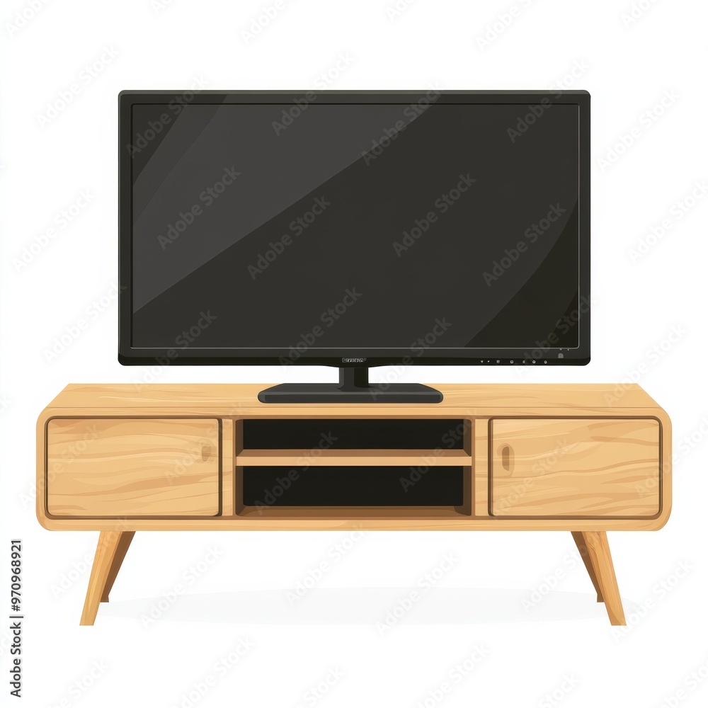 A flat screen television on a wooden entertainment center. A flat screen television on a wooden entertainment center.