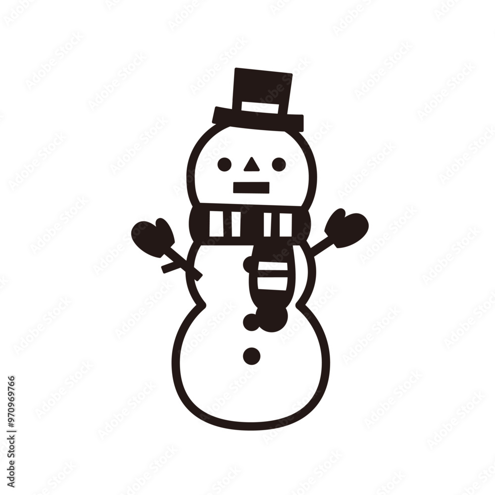 Naklejka premium かわいい雪だるまの線画のアイコン、白と黒の大きな雪だるまのイラスト素材