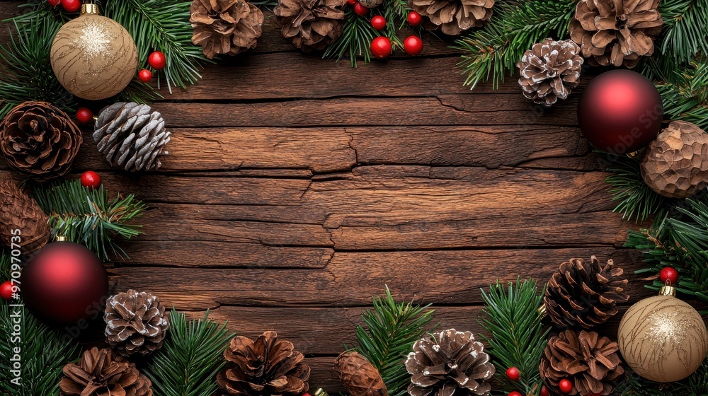 Cozy Rustic Christmas Background with Wooden Decorations and Warm Tones