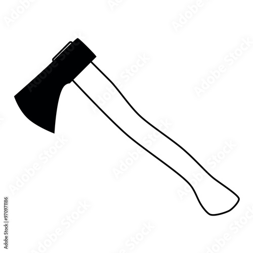 axe, black and white vector illustration