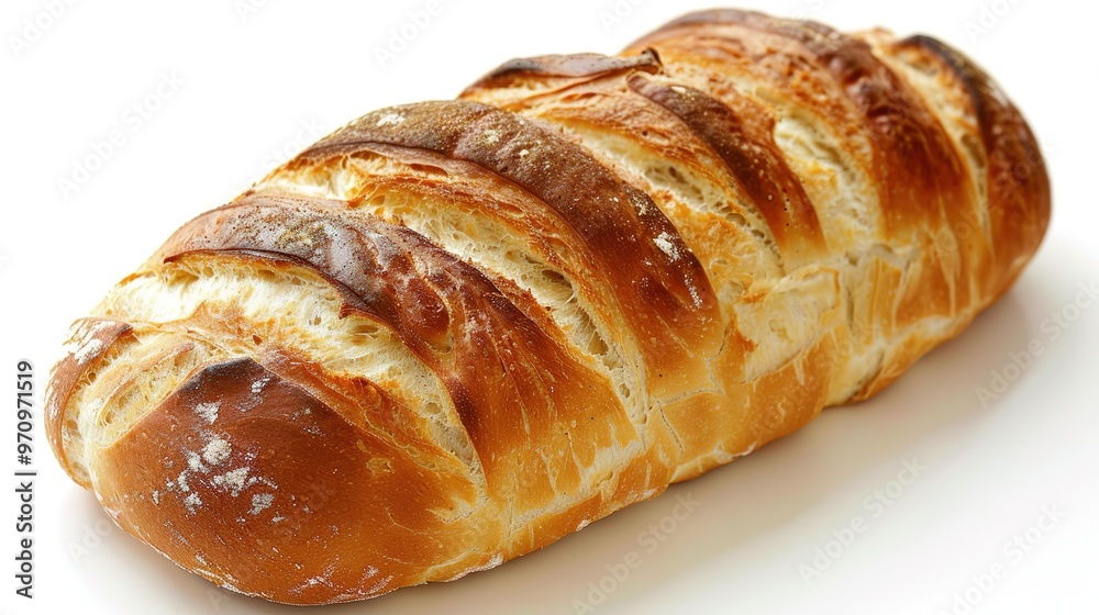 An isolated bread is presented on a clean and pure white background. The bread has a golden - brown crust that gives it an inviting look. There might be some visible texture on the surface, perhaps fr An isolated bread is presented on a clean and pure white background. The bread has a golden - brown crust that gives it an inviting look. There might be some visible texture on the surface, perhaps fr
