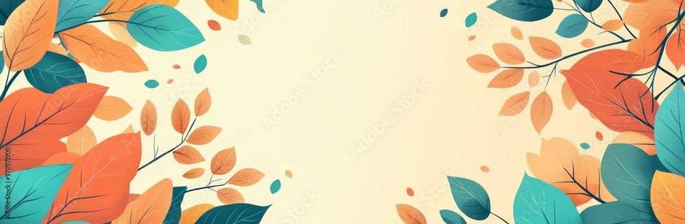 Autumn greeting card design with empty space in the middle. Minimalist fall background wallpaper. Colorful leaves in watercolor style. Autumn greeting card design with empty space in the middle. Minimalist fall background wallpaper. Colorful leaves in watercolor style.