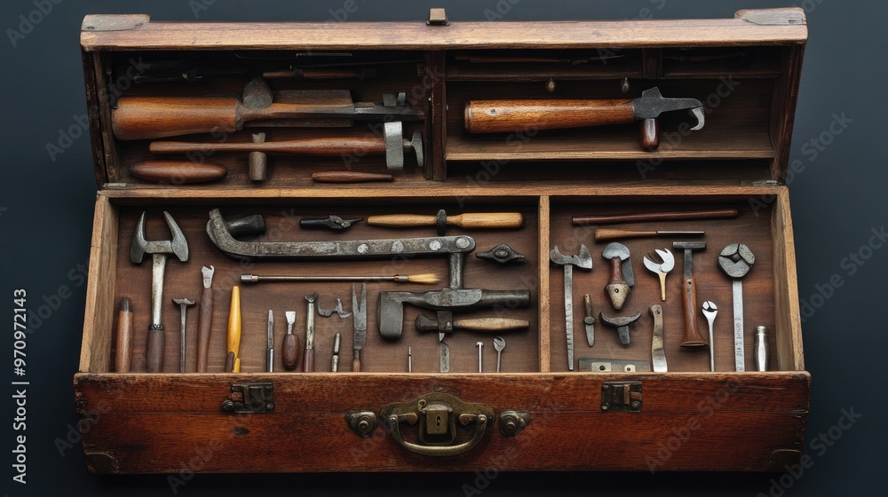 Antique Tool Chest with an Array of Instruments Antique Tool Chest with an Array of Instruments