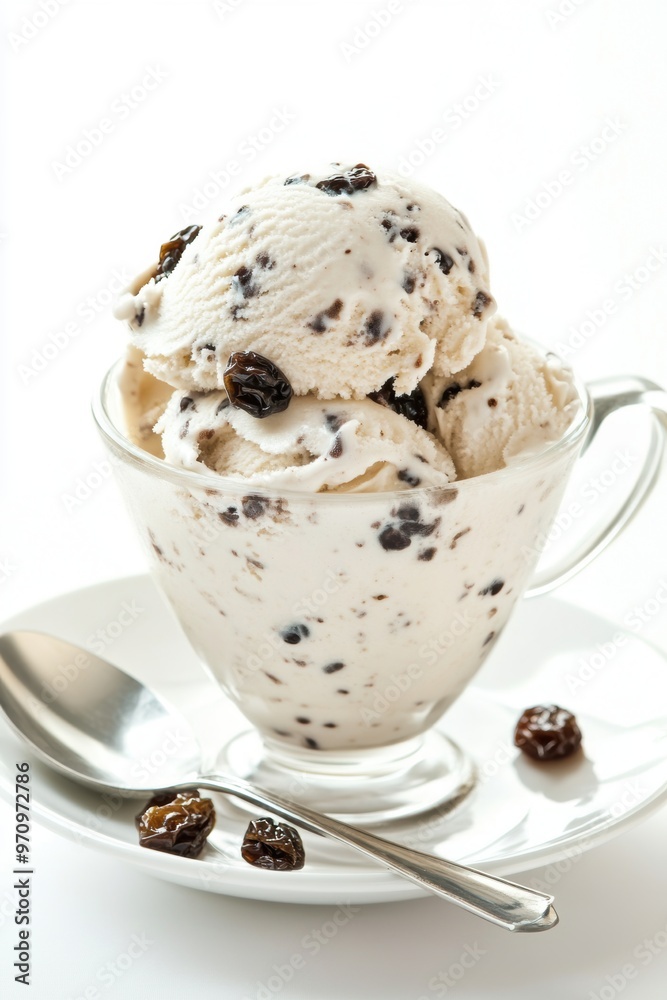 Ice cream decorated with raisin grains Ice cream decorated with raisin grains