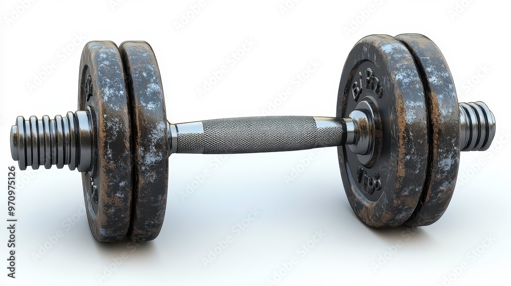 Fototapeta premium Dumbbells clipart, element, 3D illustration, realistic, isolated on white background