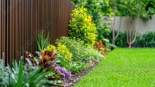 Lush Garden Border with Wooden Fence
