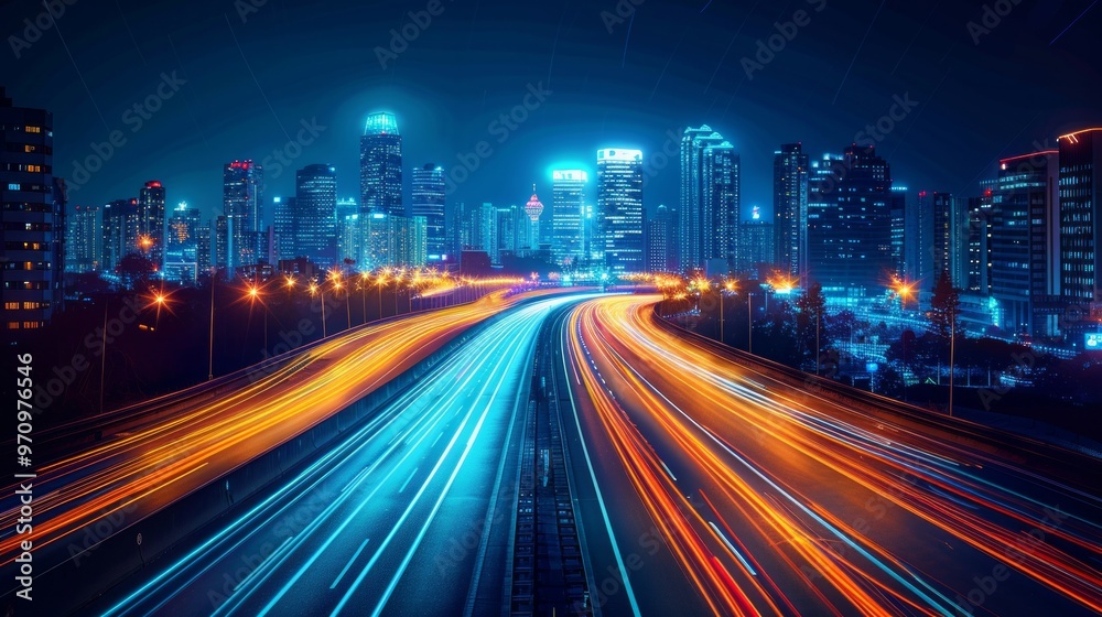 Abstract light background, city road lights at night, highway lights and traffic, long exposure, motion blur, vibrant and dynamic, streaks of light, AI Generative Abstract light background, city road lights at night, highway lights and traffic, long exposure, motion blur, vibrant and dynamic, streaks of light, AI Generative