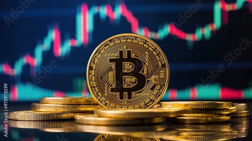 Cryptocurrency growth and bitcoin investment concept with golden coins photo