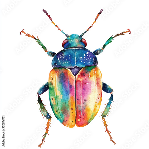 cute Beetle watercolor clipart illustration isolated