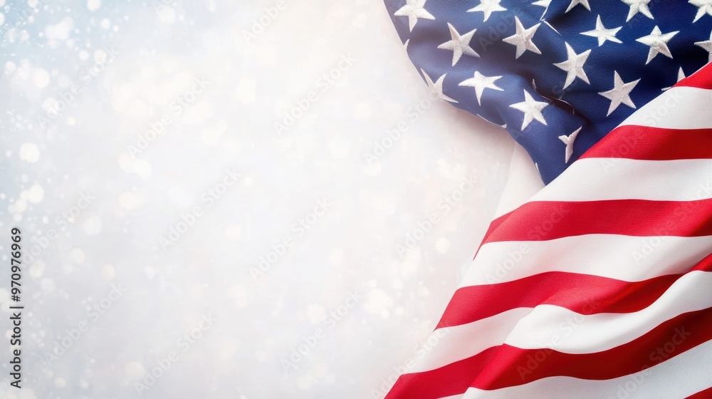 Obraz premium Waving American flag with white background, symbolizing patriotism and national pride. Ideal for June celebrations and events.