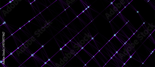 Abstract grid with blue light on black background. Science background with moving dots and lines. Network connection technology. Digital structure with particles. Vector illustration.