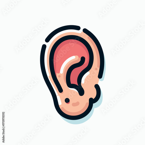 Colorful modern vector illustration of a human ear with bold outline on white background photo