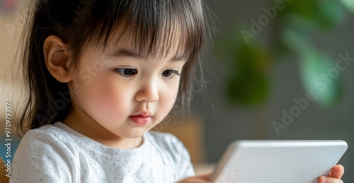 A focused child using a tablet, showcasing modern technology's impact on early learning and interactive play.