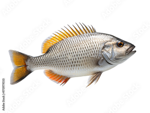 Realistic fish image on transparent background. Ai generated.