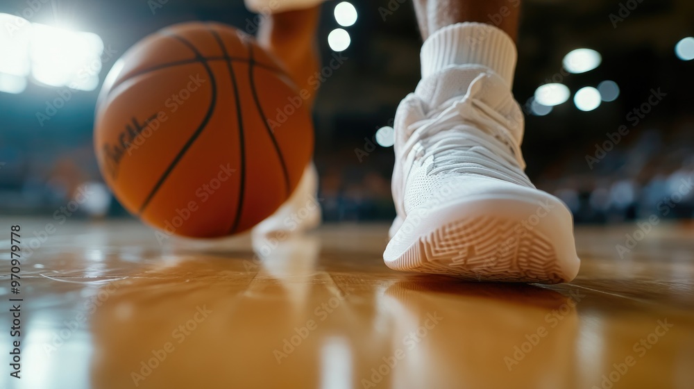 close-up of a basketball player feet as he makes a quick move on the court close-up of a basketball player feet as he makes a quick move on the court