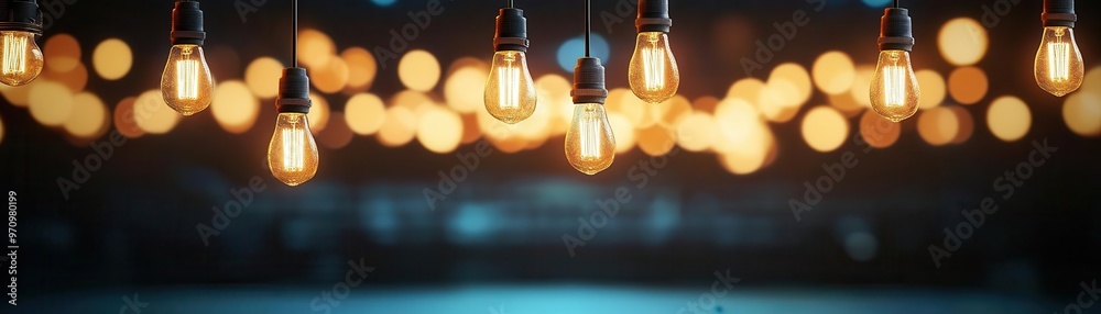 Aesthetic image of glowing light bulbs against a dark backdrop, creating a warm and inviting ambiance perfect for decoration. Aesthetic image of glowing light bulbs against a dark backdrop, creating a warm and inviting ambiance perfect for decoration.