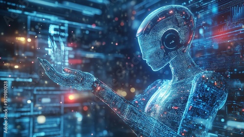 futuristic ad for an AI-driven marketing tool, showing how AI optimizes campaign strategies in real-time