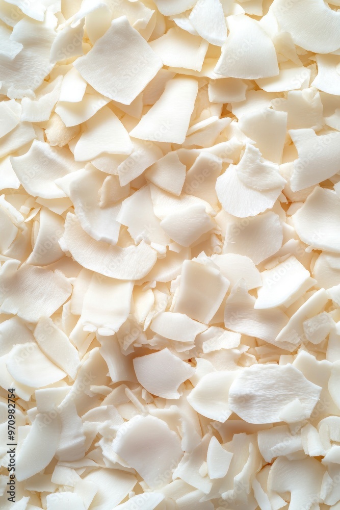 A pile of coconut flakes closeup view A pile of coconut flakes closeup view